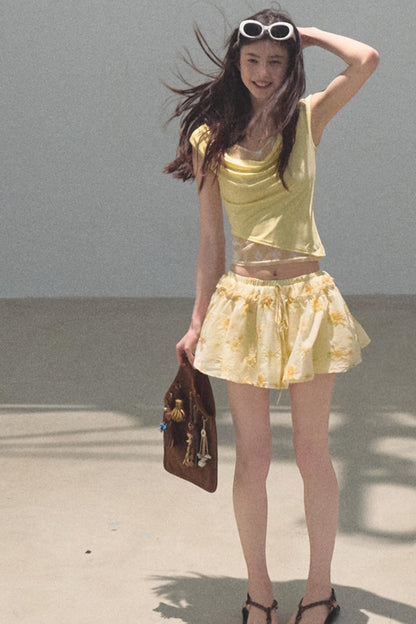 Swing Neck Check Slim Fit Crop Top