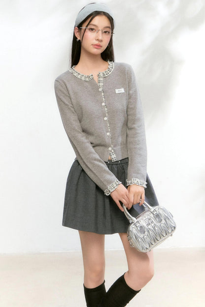 Knitted Plaid Cardigan Sweater Set-Up