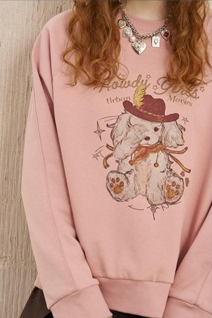 Blindfolded Puppy Print Crew Neck Pullover