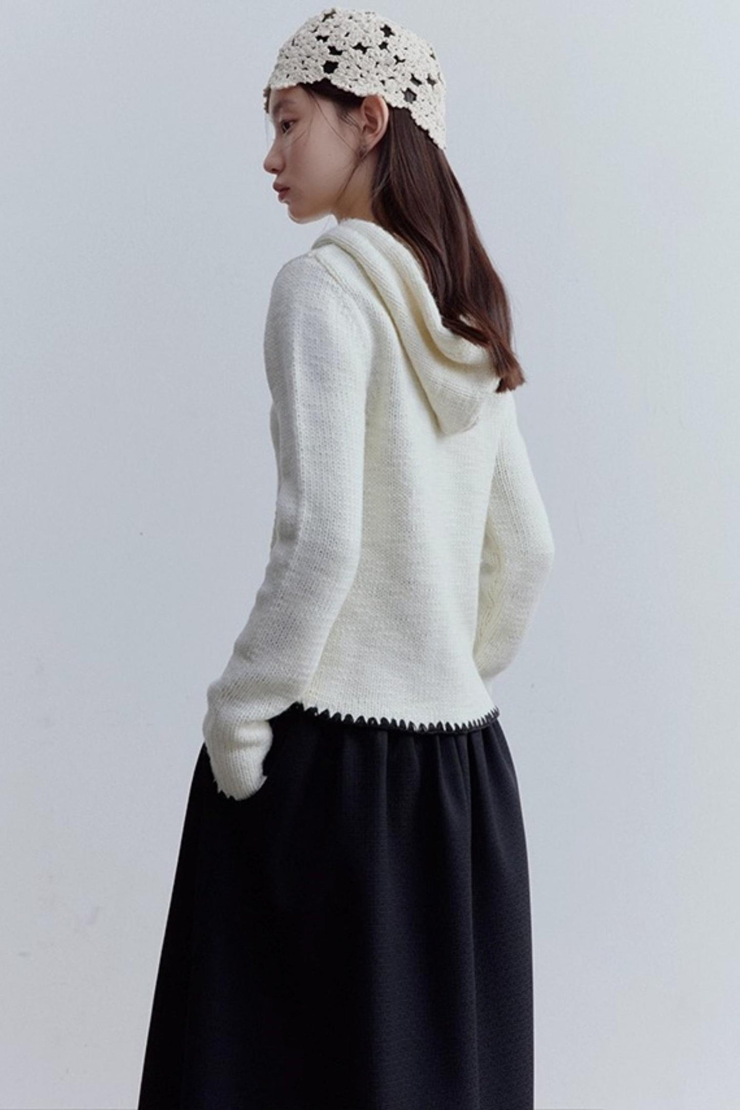 Cream Hooded Sweater Jacket