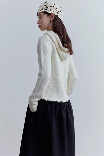 Cream Hooded Sweater Jacket