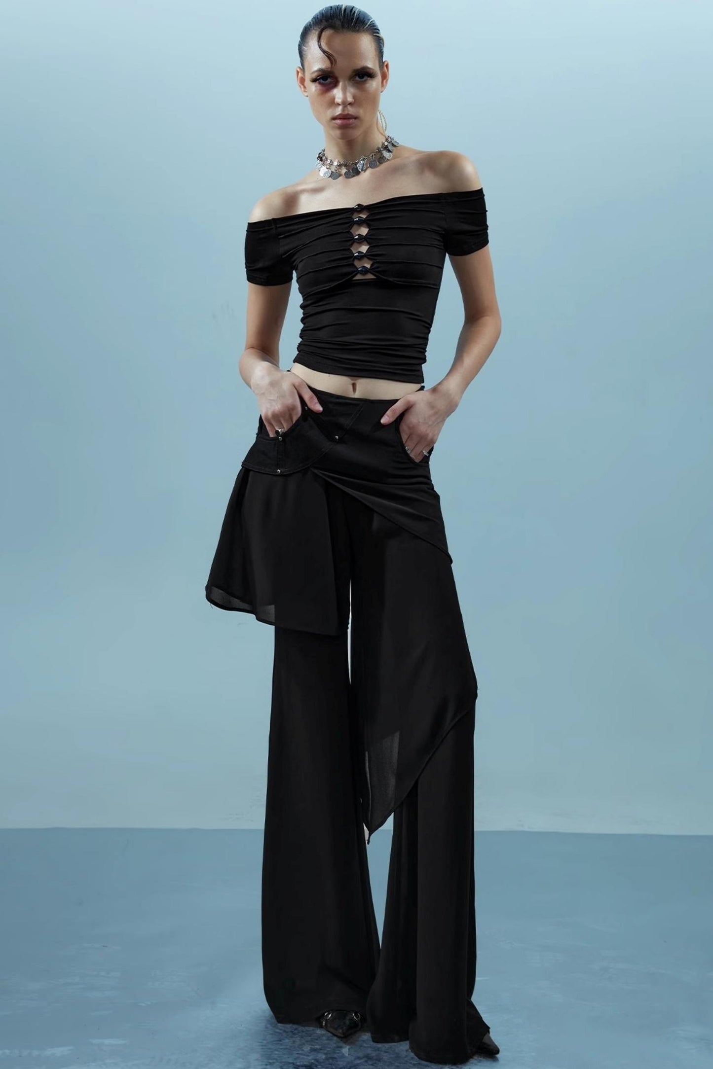 Layered Chiffon Windbreaker Pants