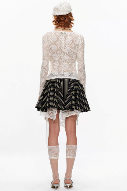 Beige, transparent Strickjacke mit Spitze