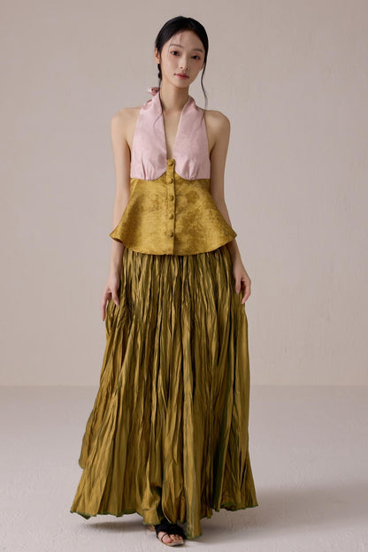 Pink Jacquard Backless Vest