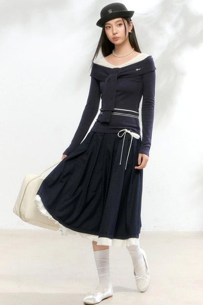 Striped Autumn Knitwear Top Set-Up