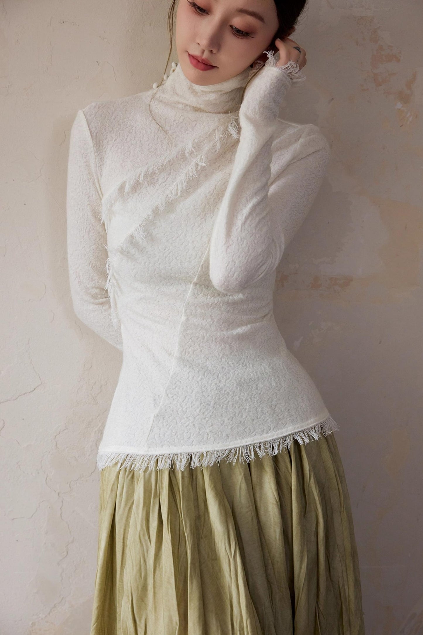 White Wool Turtleneck Knit Top