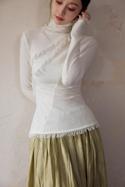 White Wool Turtleneck Knit Top