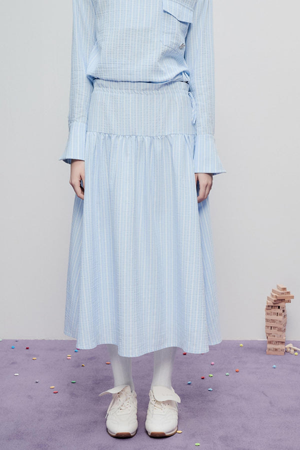 Airy Stripe Two Piece Skirt Set-Up