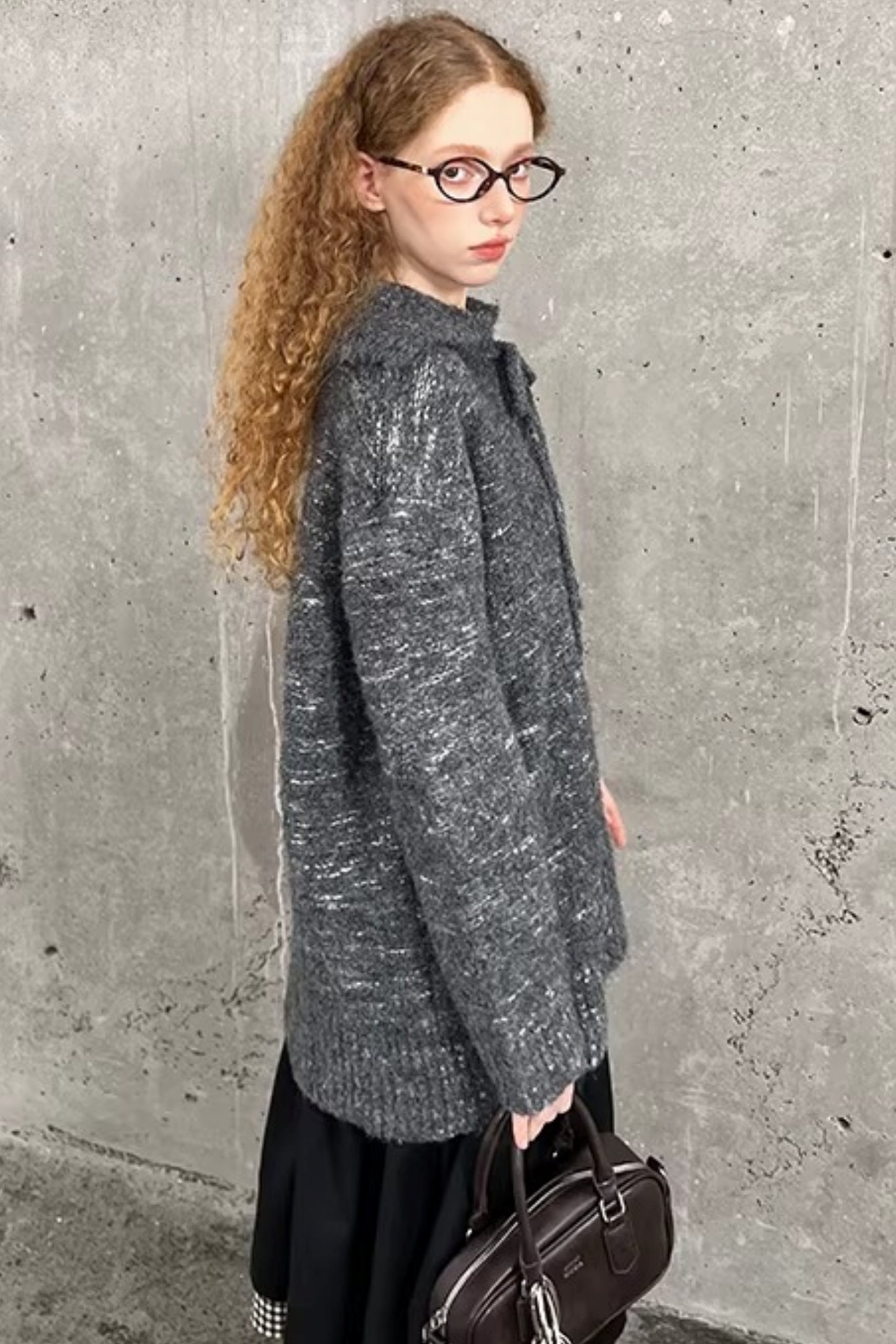 Lace-Up Collar Sweater Set-Up