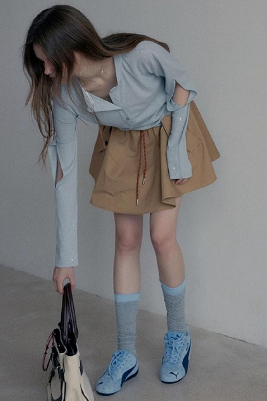 Henry Collar Design Loose Sequin T-shirt