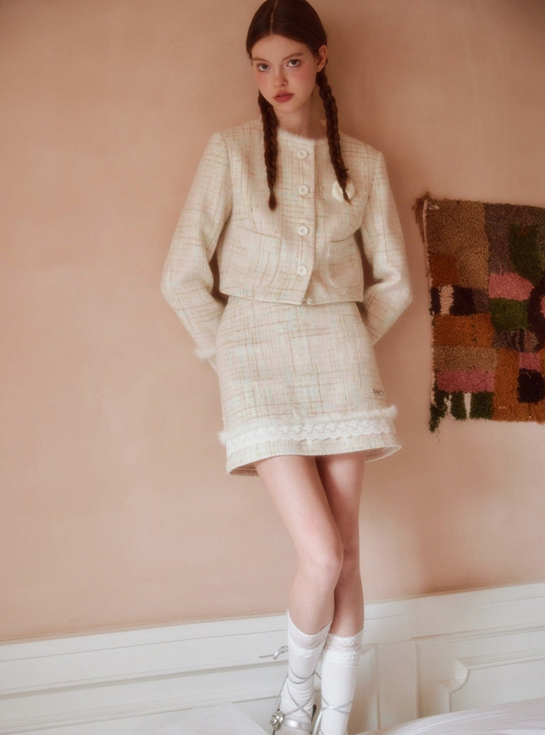 Wool coat skirt set