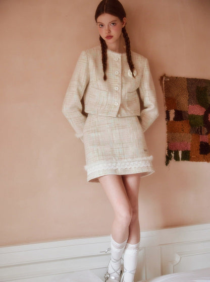 Wool coat skirt set