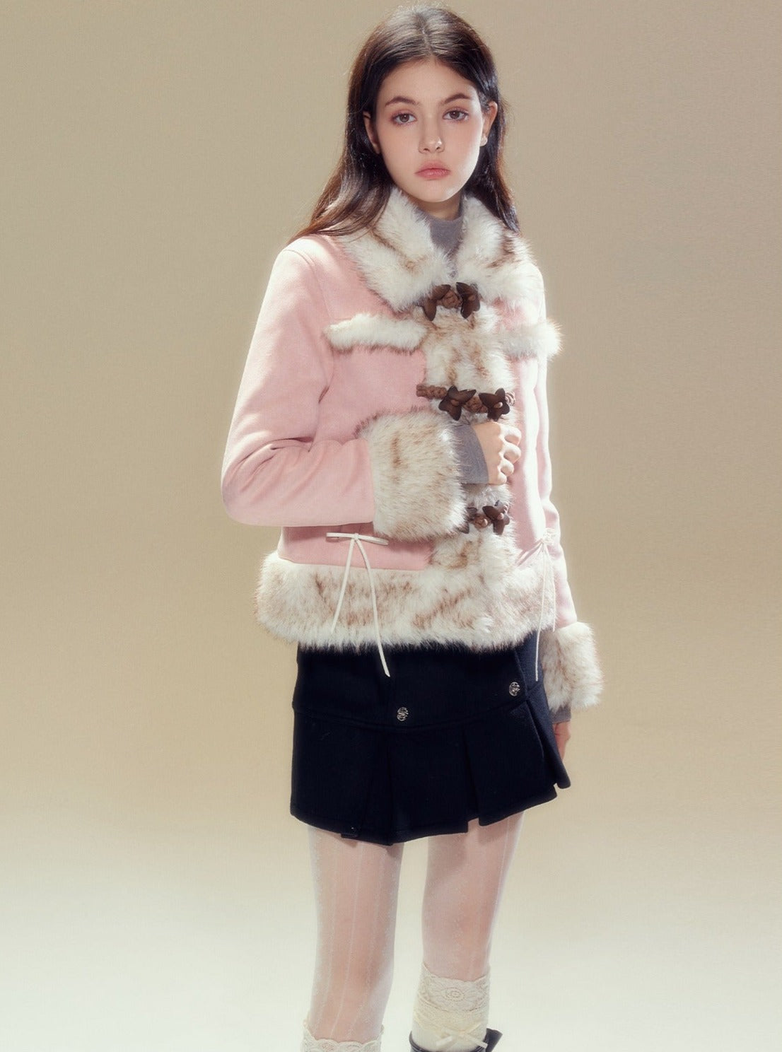 Suede fur jacket set