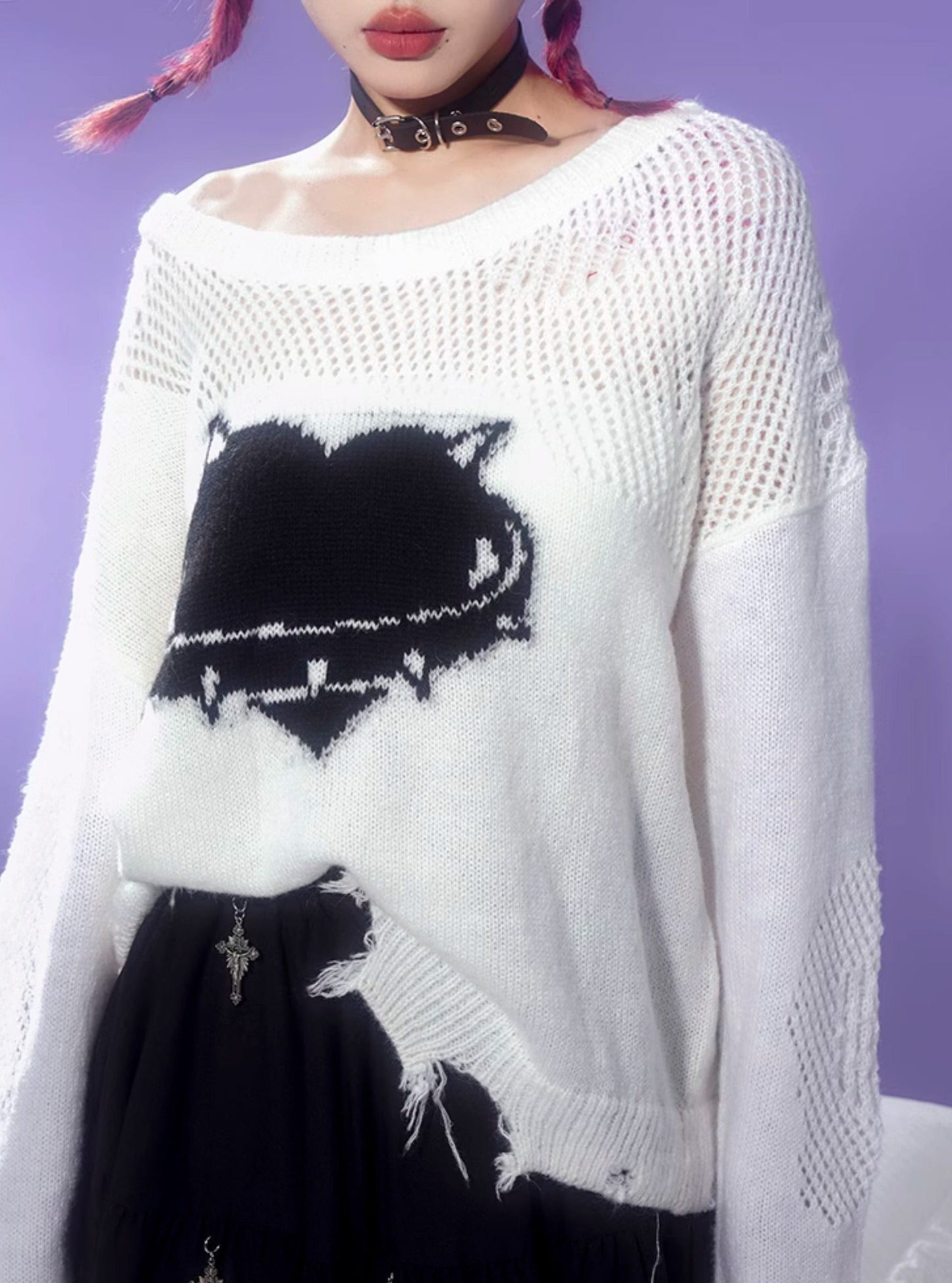 Loose jacquard pullover sweater