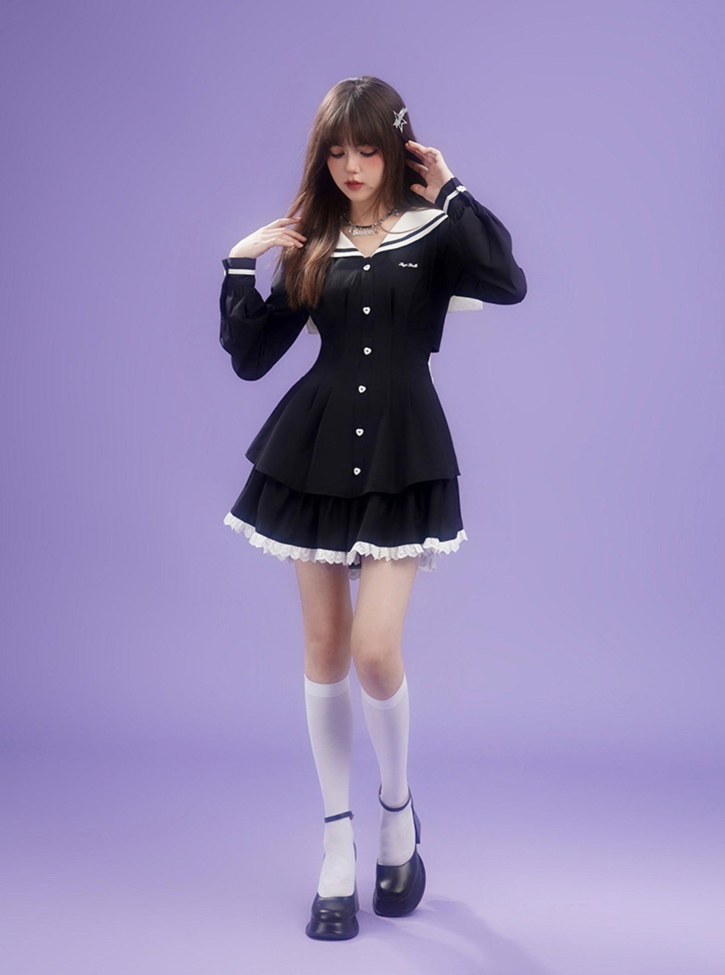 Sailor collar long-sleeved dress