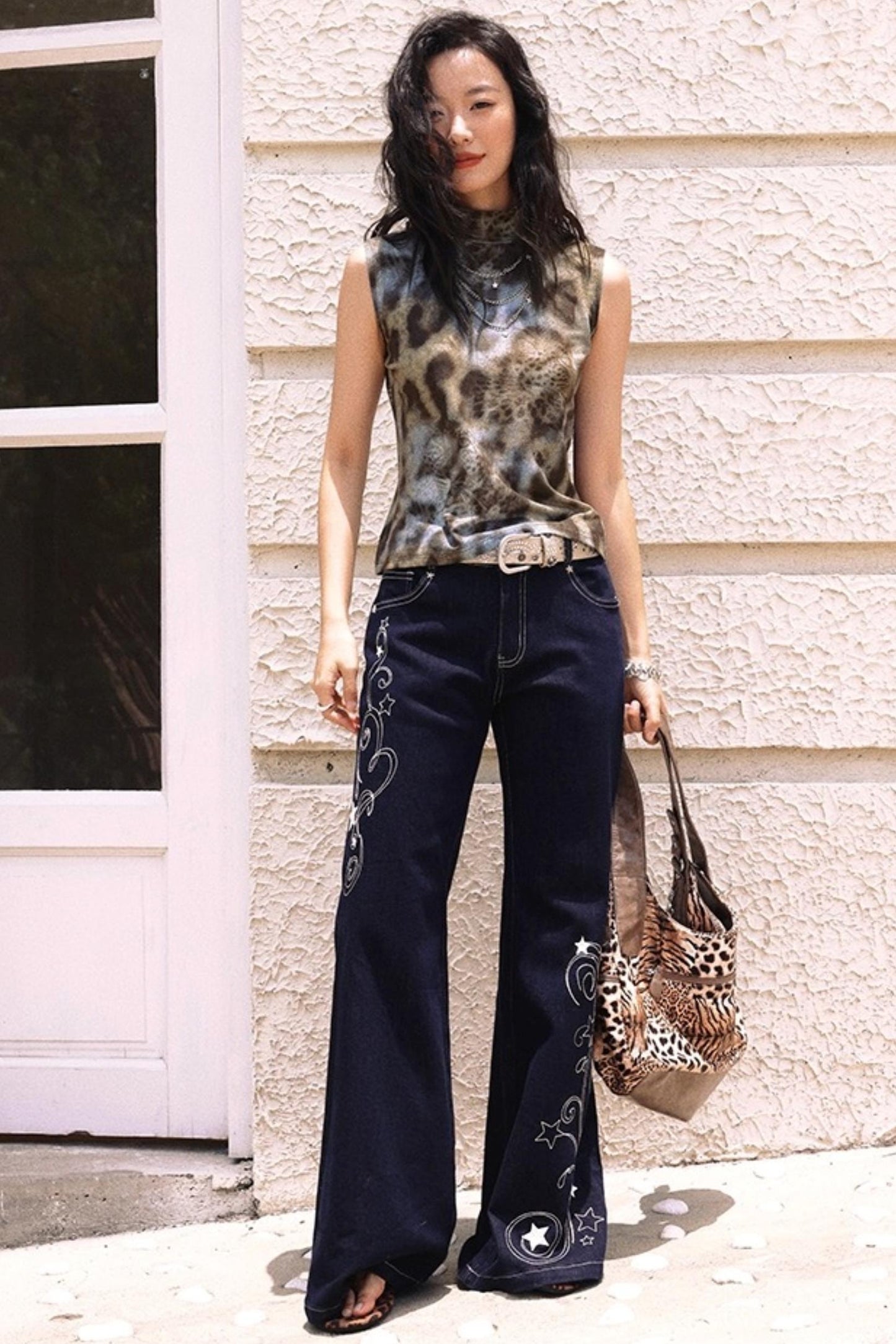 Leopard High Neck Sleeveless Top