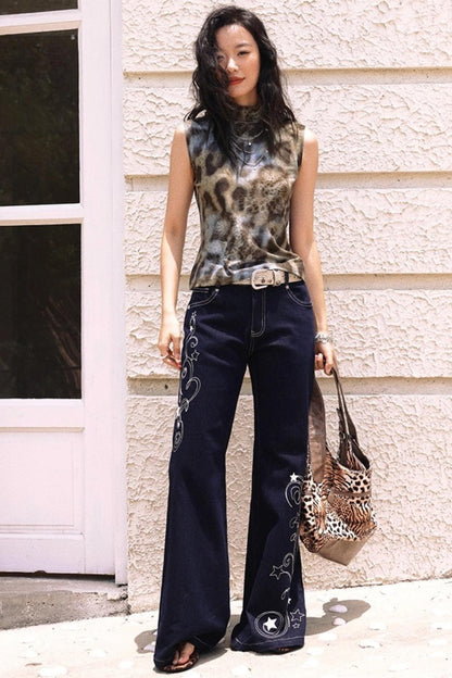 Leopard High Neck Sleeveless Top