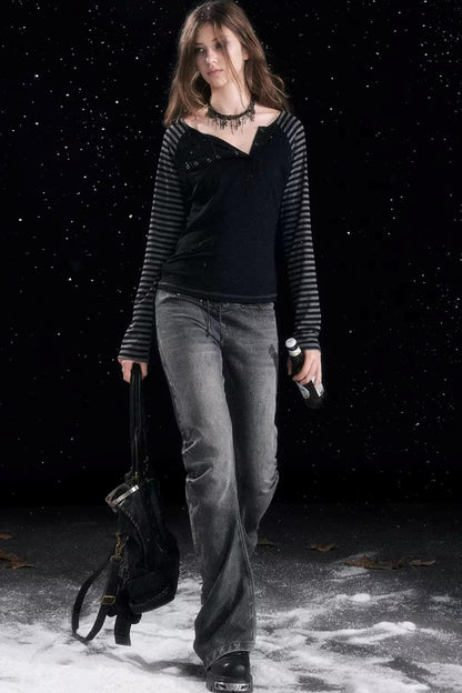 Autumn Contrast Striped Long Sleeve T-Shirt