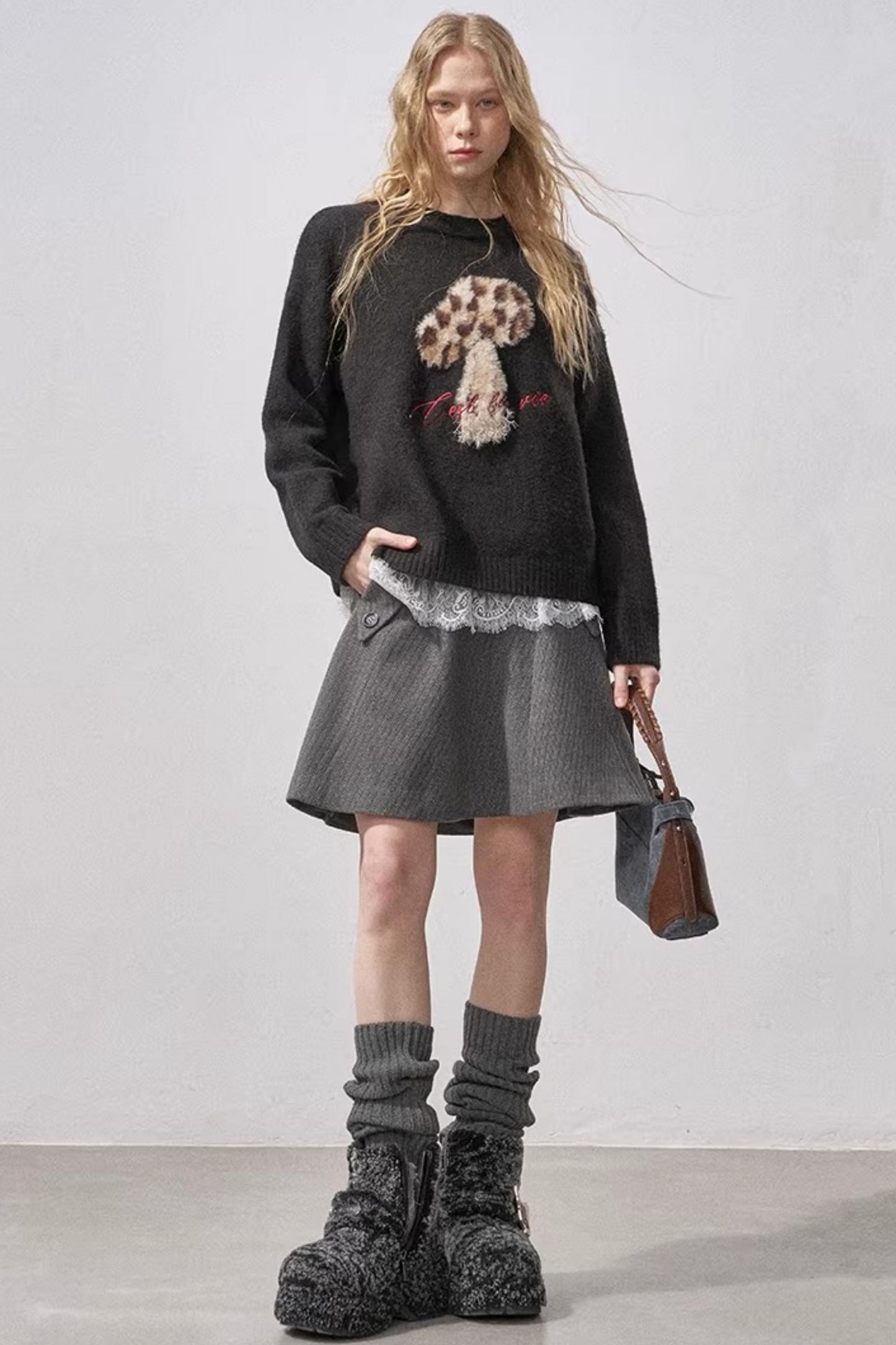 Mushroom Letter Knit Sweater