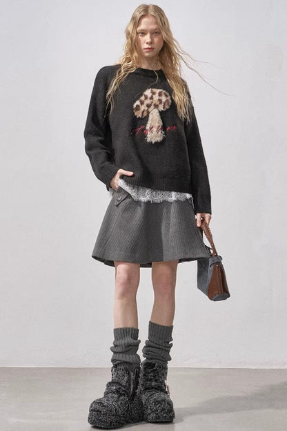 Mushroom Letter Knit Sweater