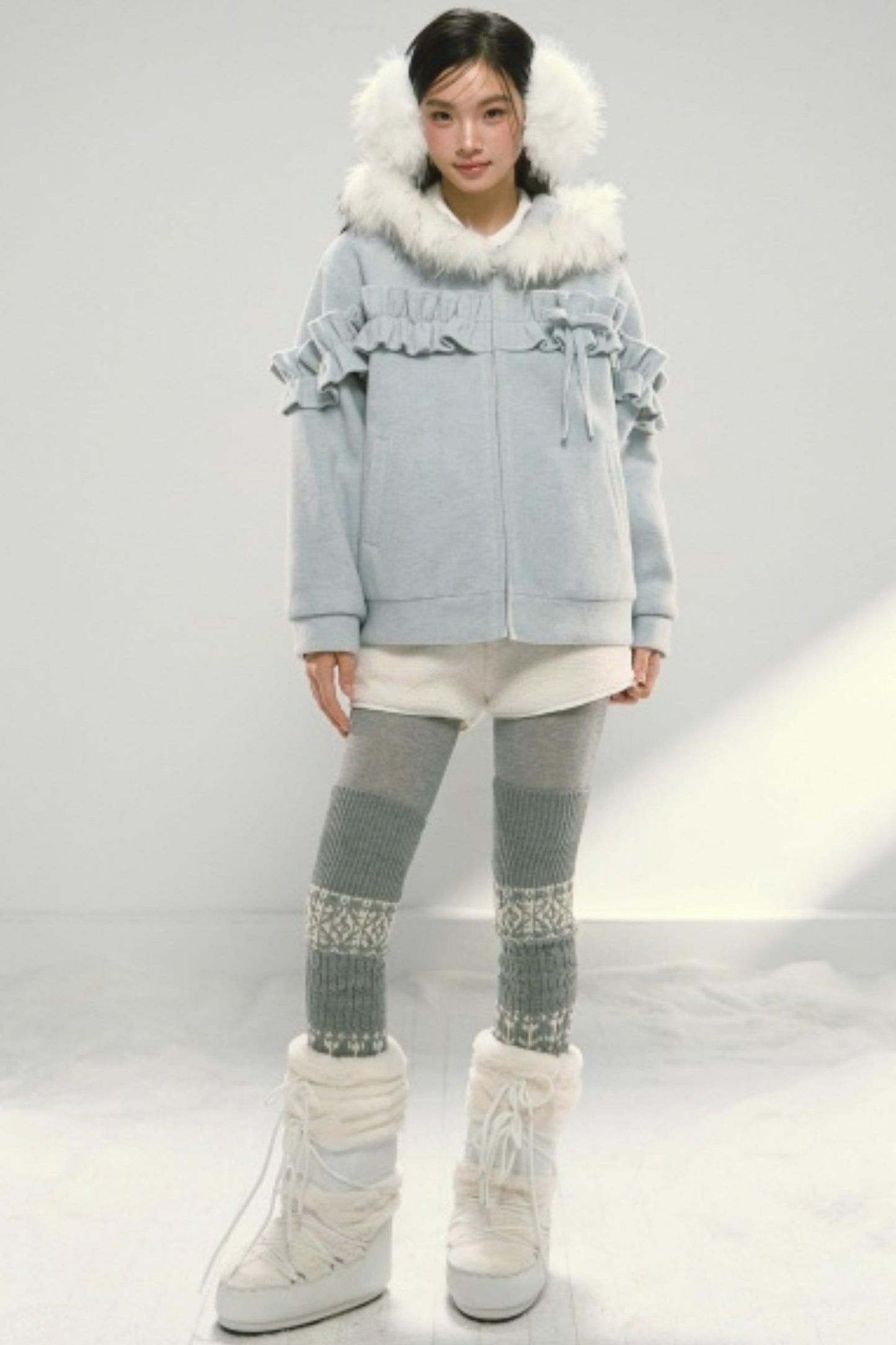 Lace Hooded Cotton Tweed Zip Jacket