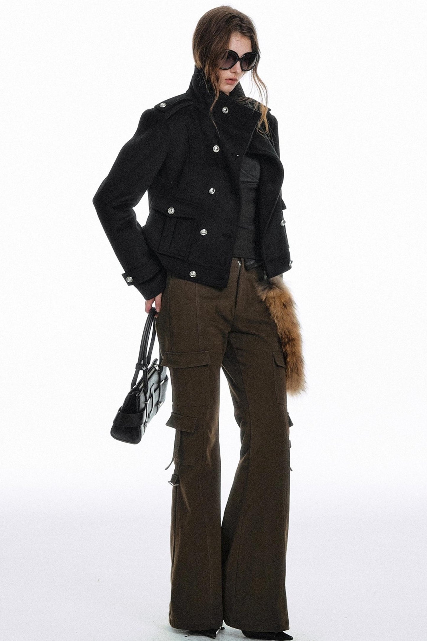 Classic High-Necked Black Woolen Skirt Set-Up