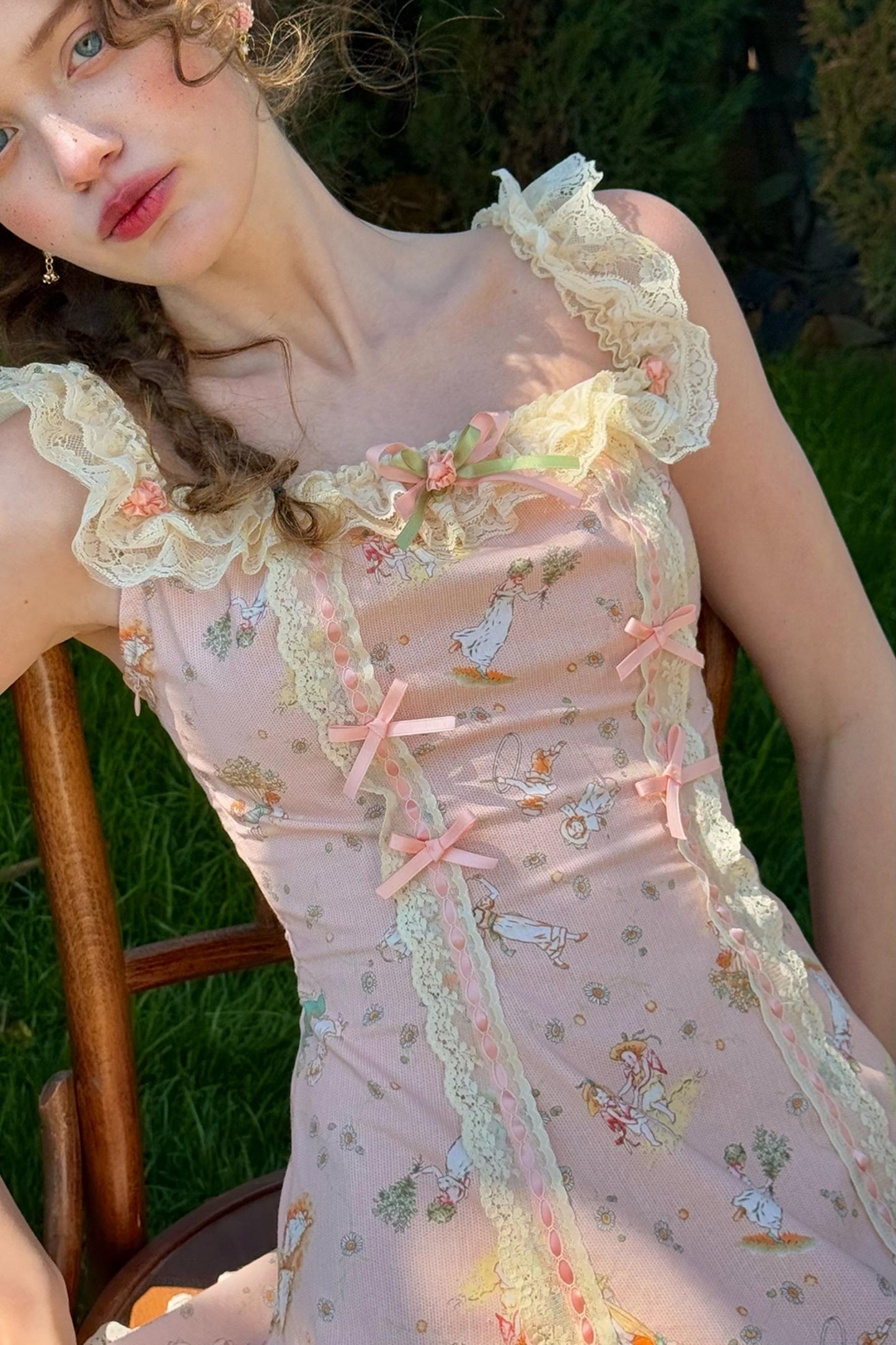 Pink Almond Lace Halter Dress