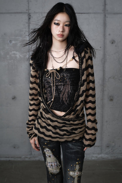 Bandeau Fake Two-Piece Striped Knit Top Set