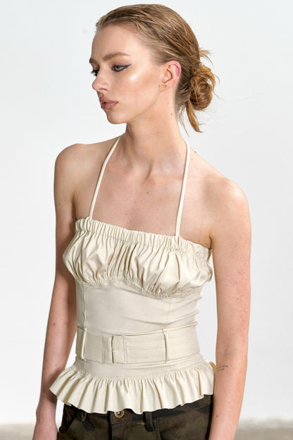 Beige Ruffled Sheath Top