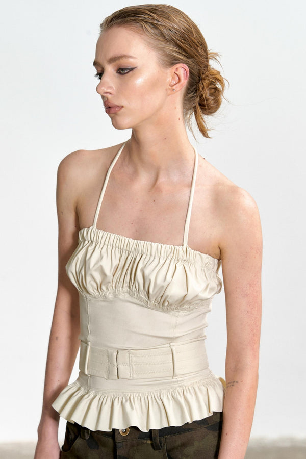 Beige Ruffled Sheath Top