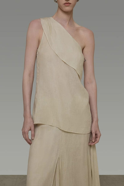 One-Shoulder Draped Two-Piece Set-Up