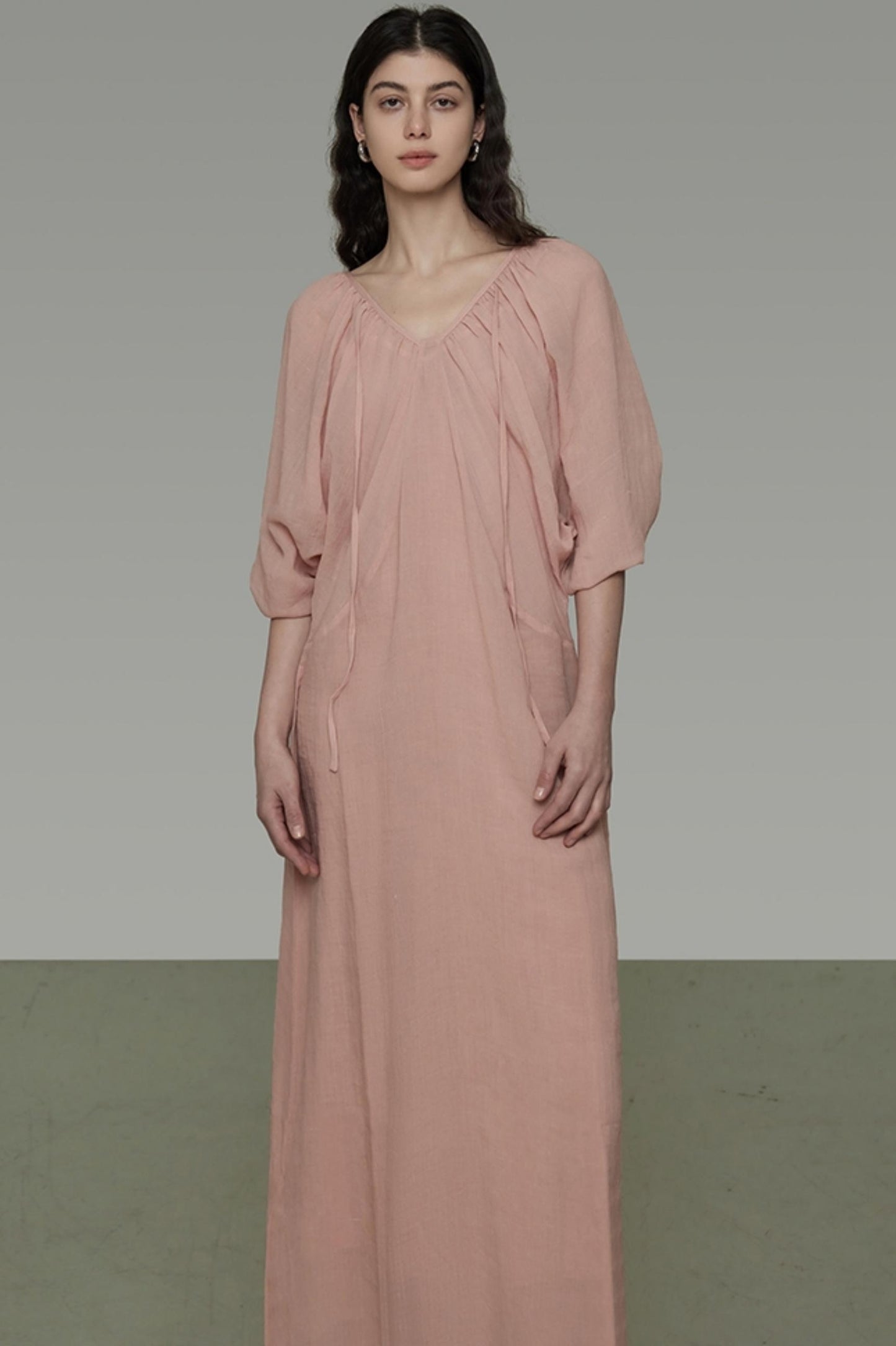 Lantern Sleeve Linen Dress