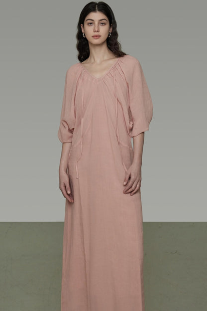 Lantern Sleeve Linen Dress