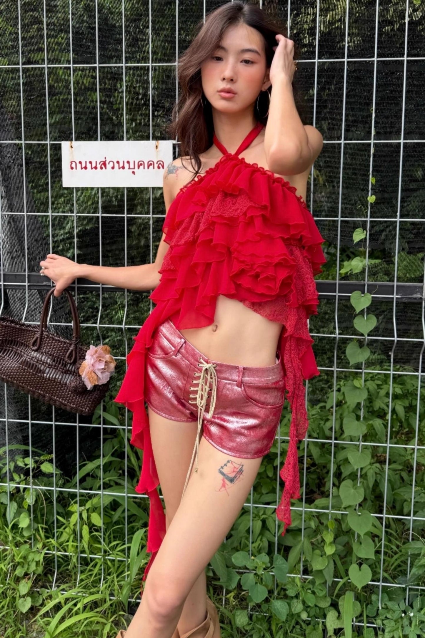 Chiffon Lace Top Shorts Set-Up