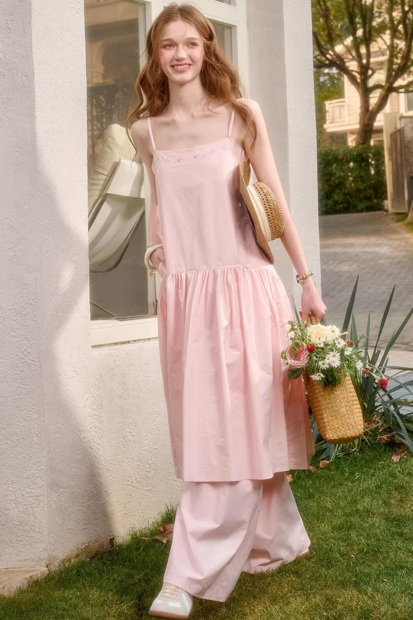 Baby Pink Cotton Dress Set-Up