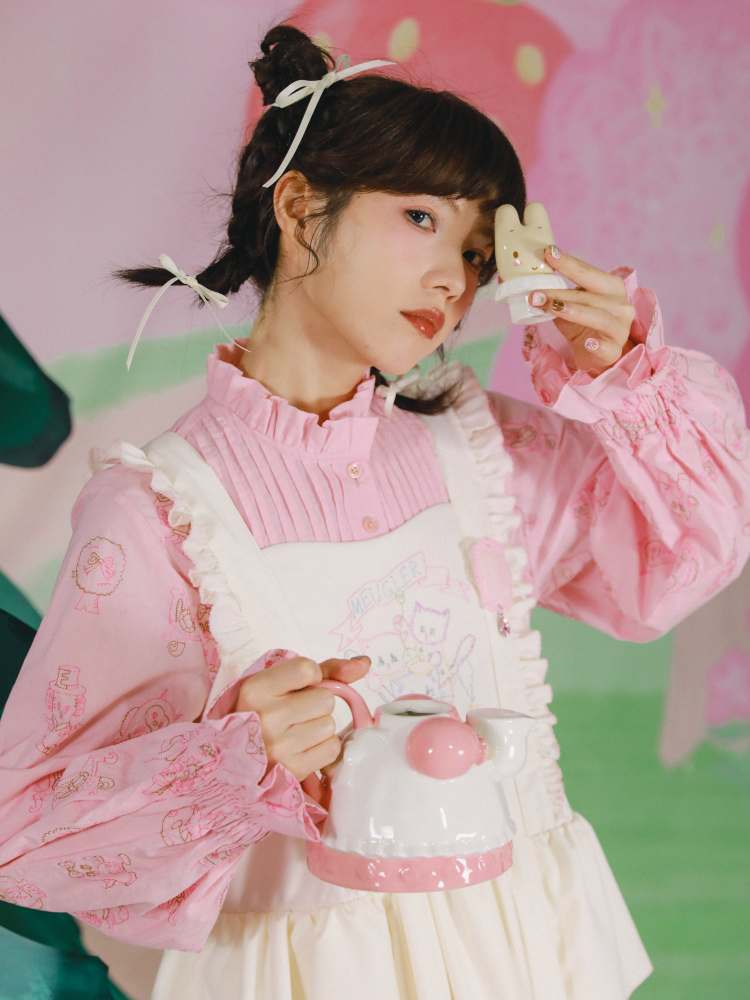 Cat Embroidery Lolita Apron Style Dress