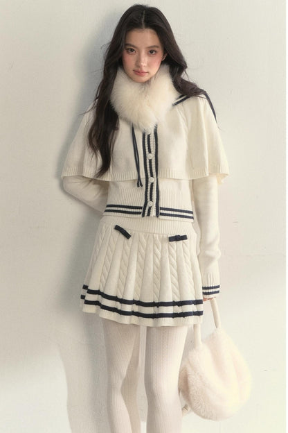 Vintage Navy Twist-Knit Cape Sweater Set-Up