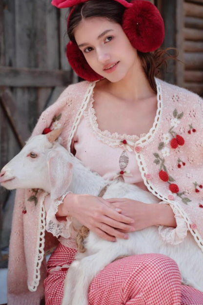 Pink Wool Knit Cardigan Set-Up