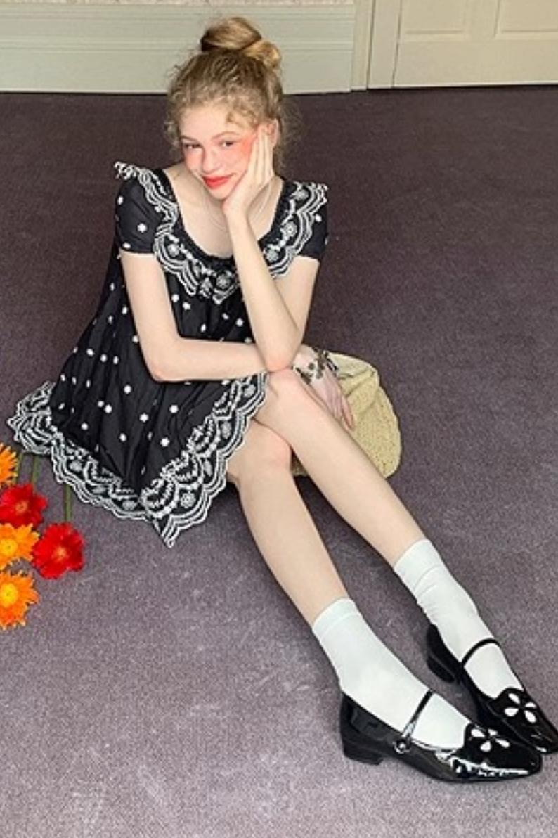 Nursery Blue Embroidered Puff Sleeve Dress