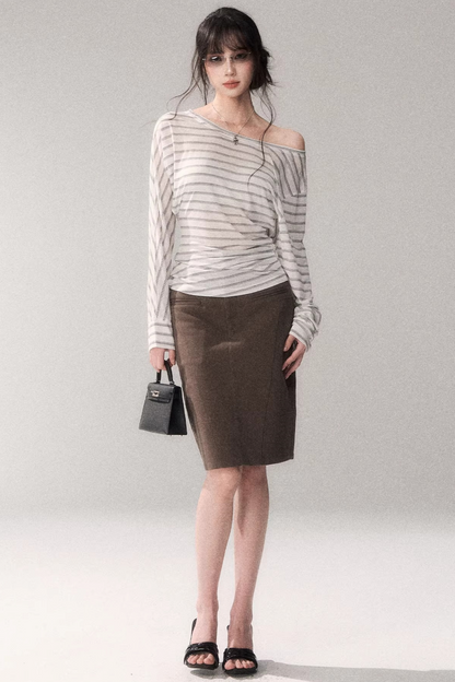 Striped Tencel Off-Shoulder Top