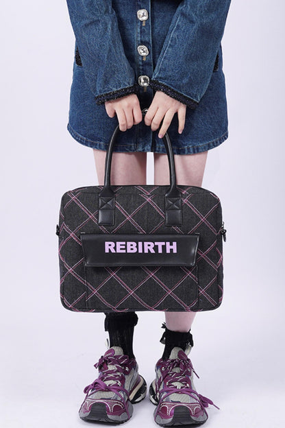 Plaid Denim Laptop Bag