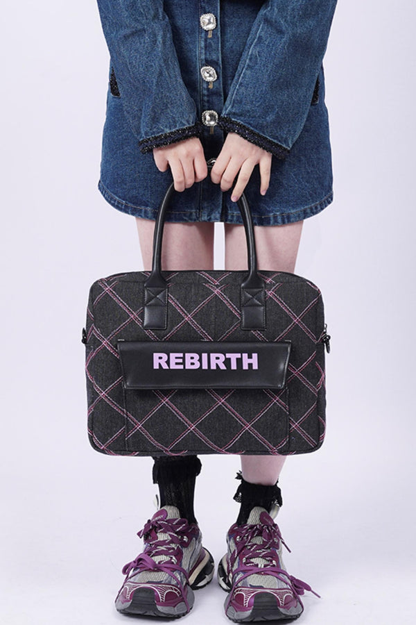 Plaid Denim Laptop Bag