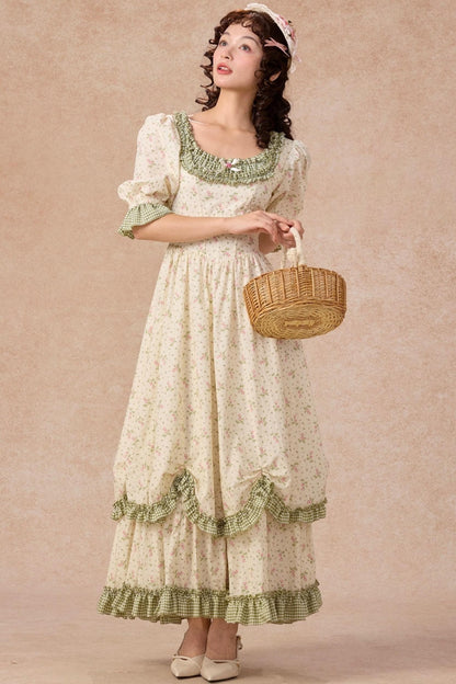 French Pastoral Style Floral Waist Dress