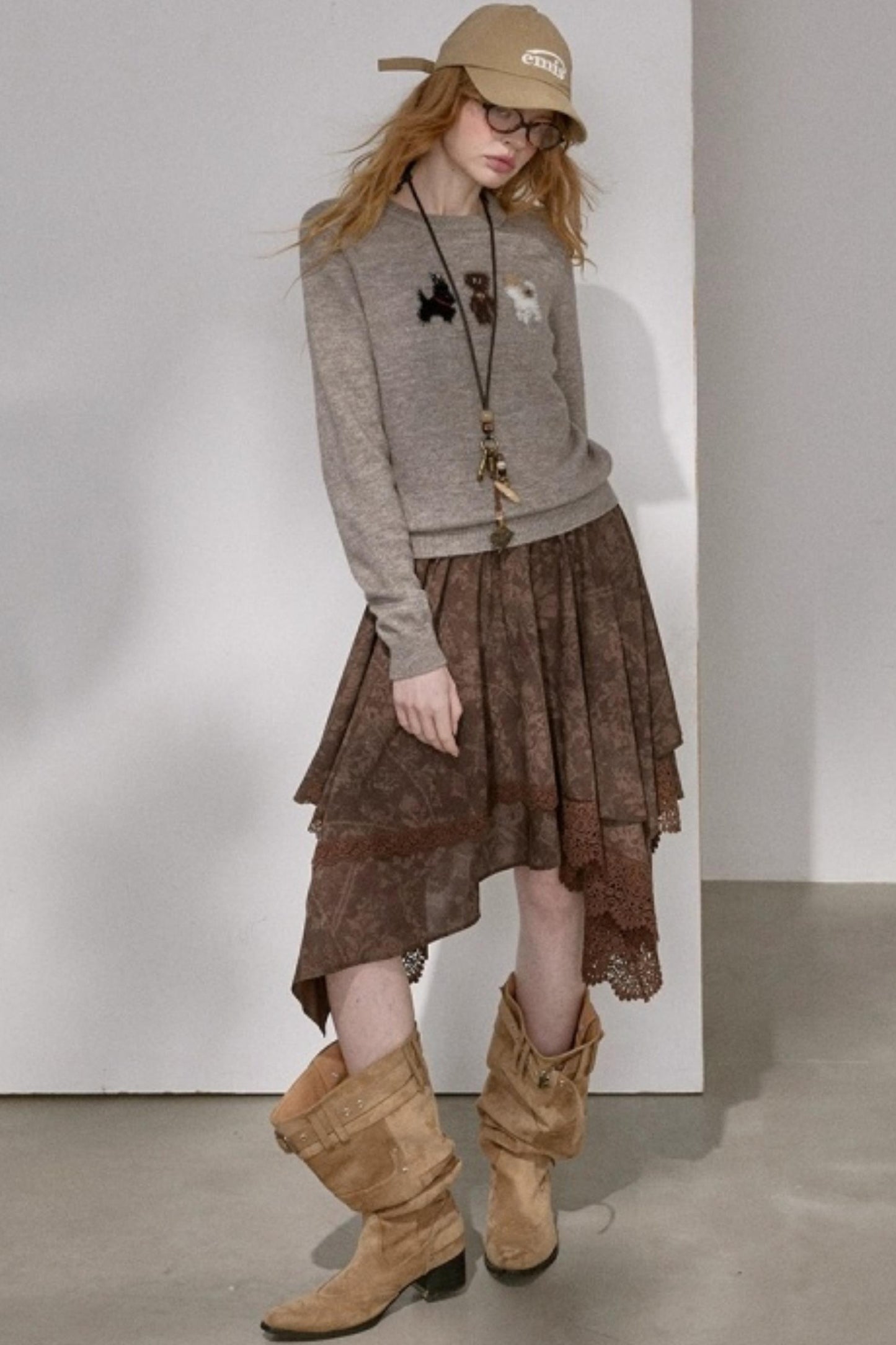 Lace Asymmetrical Layered Skirt