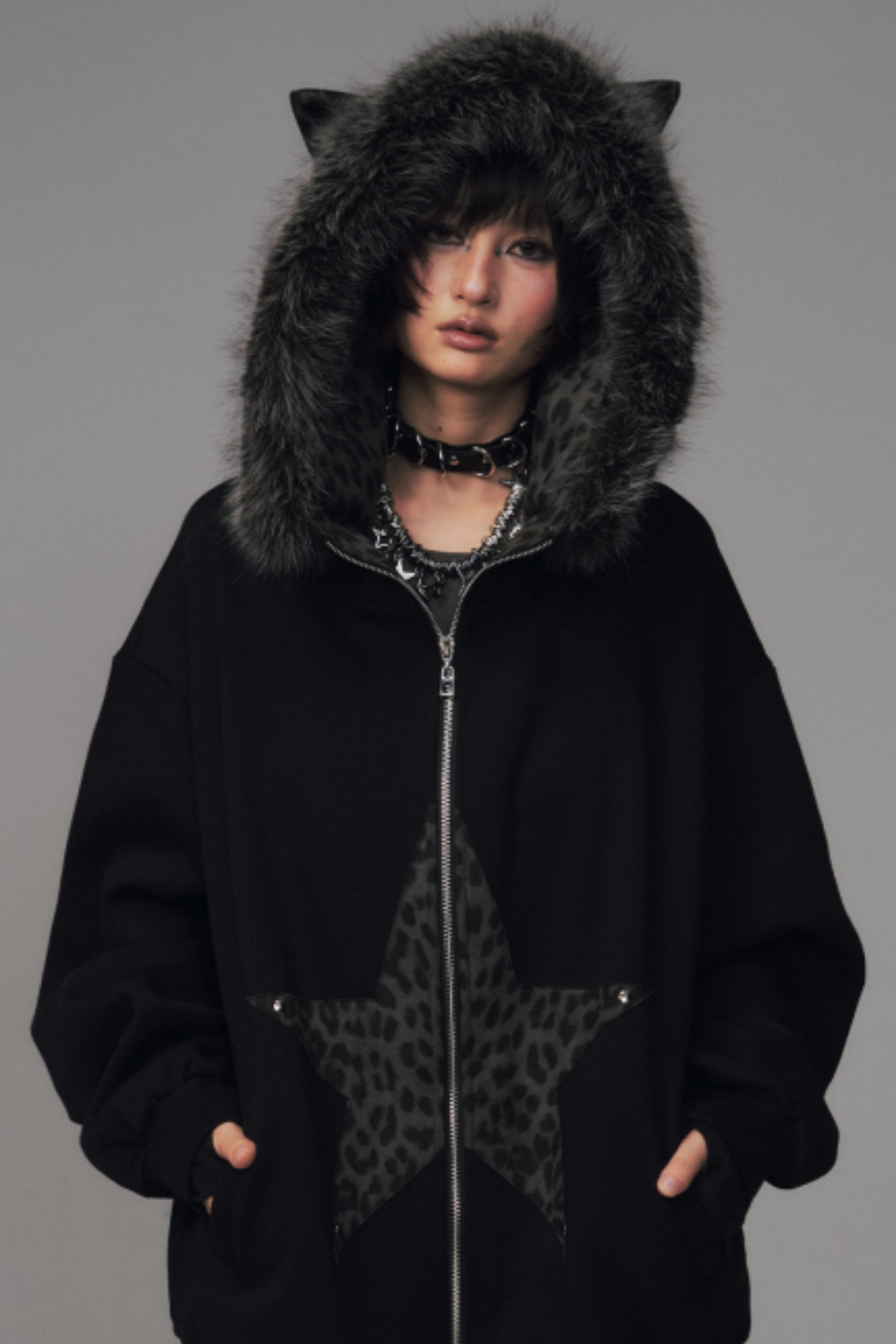 Cat-Ear Leopard Hooded Jacket