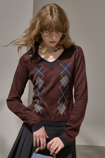 Slim V-Neck Warm Knitted Top