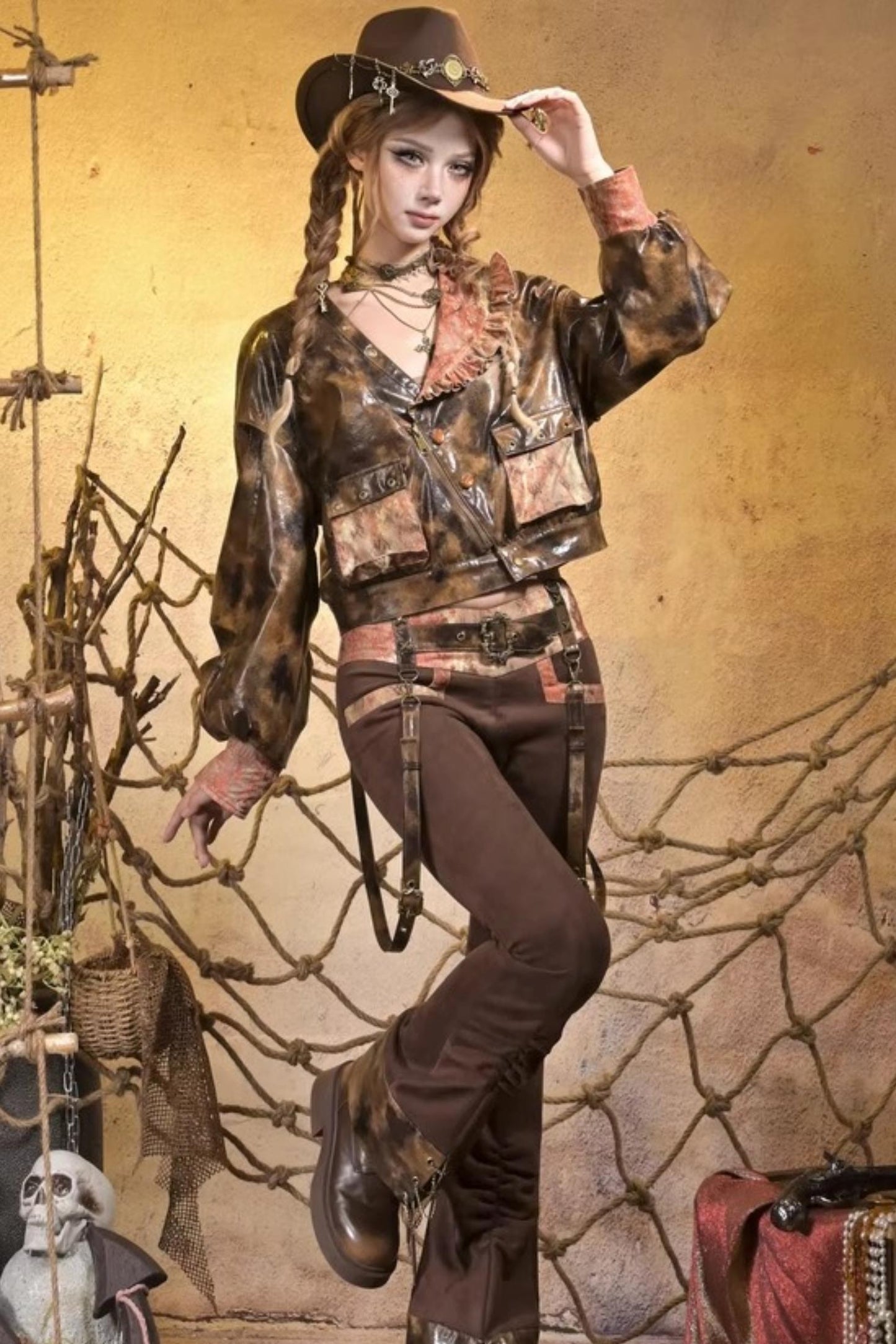 Lace Vintage Distressed Overalls Bib Pants