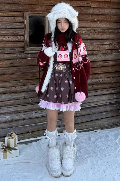 Fair Isle Strickjacke mit Erdbeermuster
