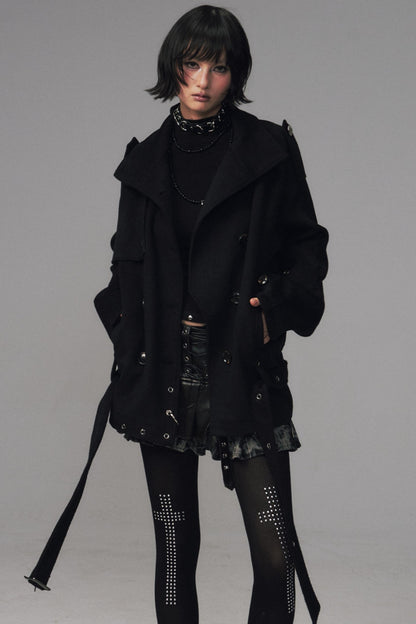 Dark Large Lapel Woolen Jacket