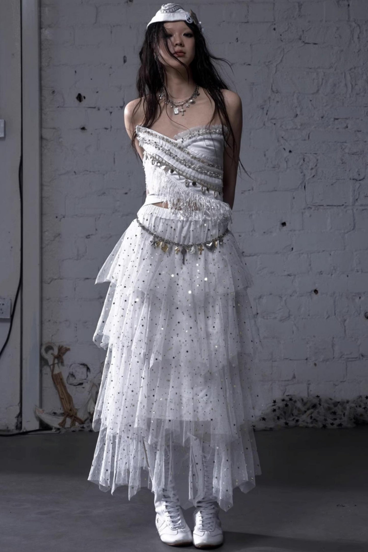 Fairycore Star Tiered Mesh Skirt